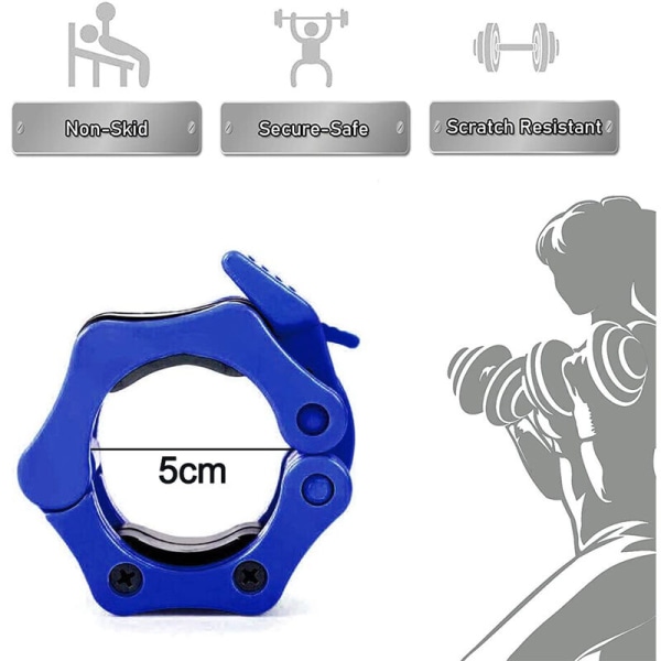 Olympisk skivstångskrage Pro ABS låsningspar set om 2 svarta klämmor Perfekt för kraftfulla lyft och professionell olympisk träning i blått