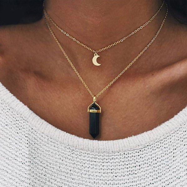 Lagdelt Choker-Halskjede med anheng for kvinner Trendy Choker Kvinner Multilag Halskjede Uregelmessig Anhengkjede Opaler Krystall Halskjeder & Kjede Halskjeder F