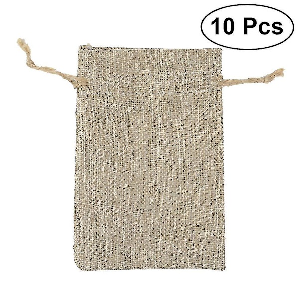 10 st linnedrastringpåse dragsnörepåse förvaringsförpackningspåse presentpåsar (8 X 11 cm)