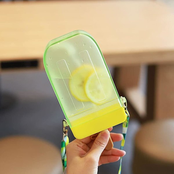 Isbittflaske med stropp, søte vannflasker, drikkeveske med sugerør og justerbar skulderstropp for barn og voksne, lekkasjesikker plastflaske