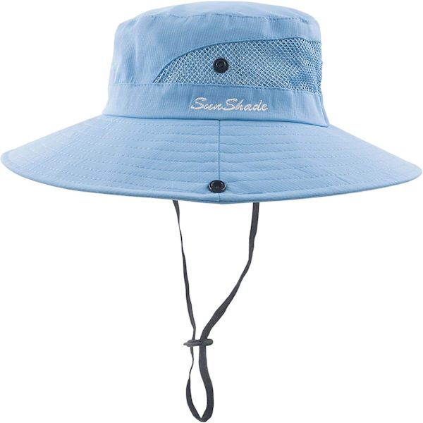 Sommarhatt med bred brätte för flickor, ponnysvans, UV-skydd, hinkhatt