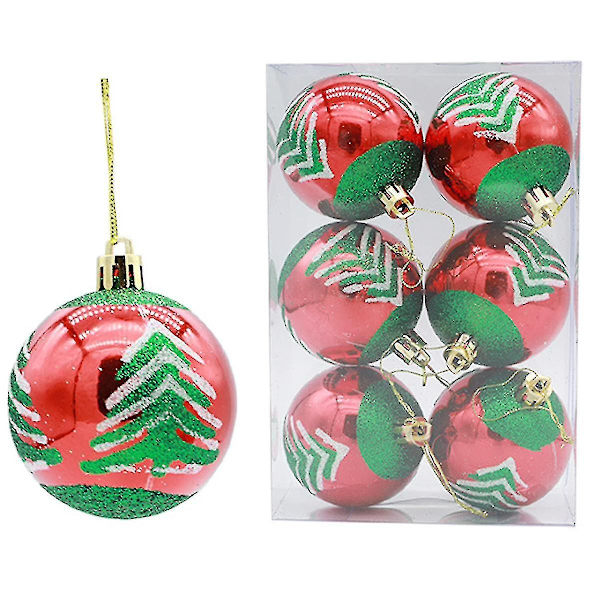 Lilyrose 6st Julkula Plast 6cm Glitterkula Julgransprydnad Julmålade blommor Julfestdekorationer（julgran）