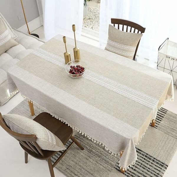 Rektangulær Dug af Bomuld og Linned, Krølfri, Vaskbar, Genanvendelig Dug til Køkken og Spisestue Dekoration Khaki (140x240cm)