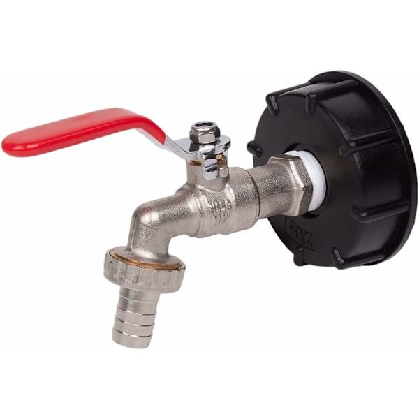 1000L Tankkran Regnvattenskran, 1/2\" IBC Vattentankadapter Dubbel Regnvattenskran Mässingskran Tillverkad av PP 60mm Grov Gänga (1 Styck)