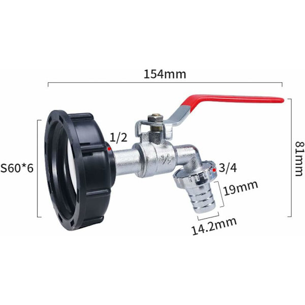 IBC-tankadapter 1/2 tums gänganslutning, kran 1000L tankkran regnvattensamlare, kranutloppsfäste, ventilkran, trädgårdsslangkopplingar