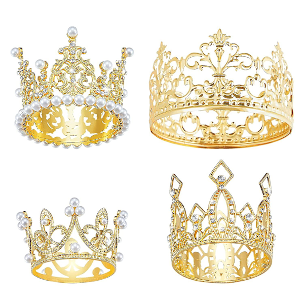 4 stk. Krone Kage Topper Fødselsdag Mini Krone Krone Kage Topper Krystal Perle Tiara Vintage Bryllup Kage Krone Topper Til Fødselsdagsfest Bryllup Kage