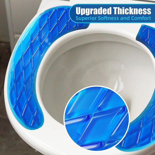 Geltoalettsits för seniorer, bärbar tvättbar cover, självhäftande toalettsits i design, cover, blå