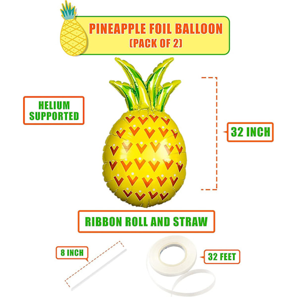 Gigantiske ananasballonger, 32 tommer - Ananasfestdekorasjoner | Ananasballong for ananasfødselsdagdekorasjoner | Fruktballonger | Ananas My