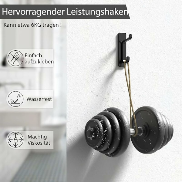 Super stærk klæbende krog, kan bære 6 kg, metal dør krog, håndklæde krog, ingen rust, selvklæbende krog, mat sort, brusekrog, ingen boring påkrævet