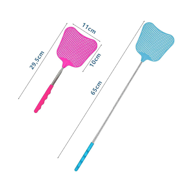 2-pack flugsmälla, expanderbar flugsmälla, skadedjursbekämpning, med integrerad myggskrapa (blå + rosa)