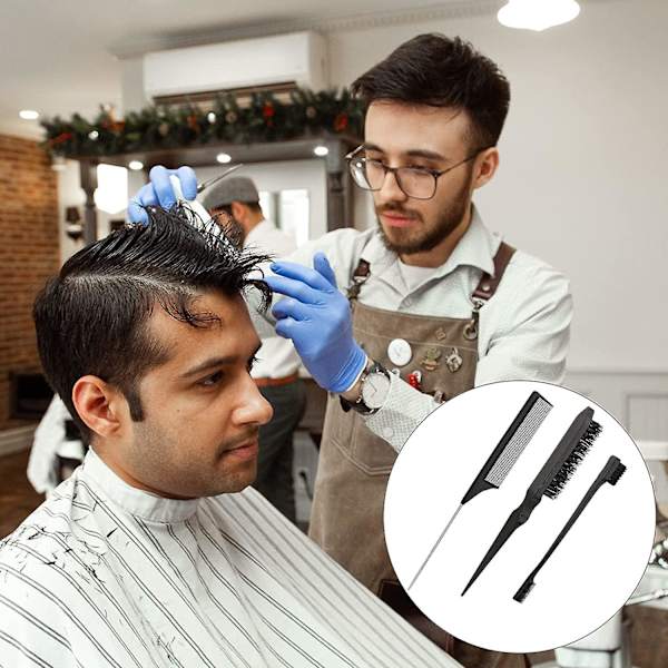 3 stycken fluffig borste + råttsvanskam + dubbelsidig sidoborste (svart)