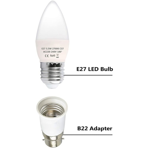 B22 till E27 sockeladapter, sockeladapter för LED- och halogenlampor, maximal effekt 200W, 0-250V, 120 grader värmebeständig, 10-pack