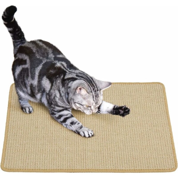 Kissan raapimismatto, luonnollinen sisal kudottu köysi kissan raapimismatto liukastumista estävä käytännöllinen kynsienhoitolelu kissan matto suojaa mattoja ja sohvia 40*60cm ruskea