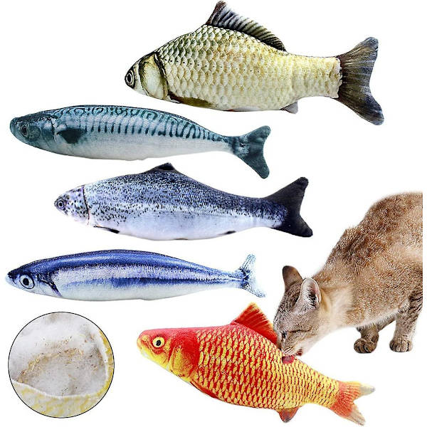 5-delad kattleksak, 20 cm kattmyntaleksakset, inomhuskattleksak, plyschkattmynta, interaktiv kattmynta plyschfiskleksak, interaktiv katttuggleksak