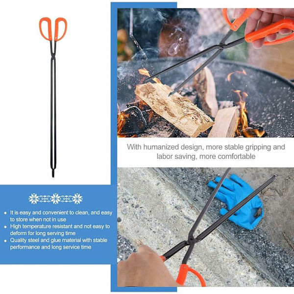 Kul Tænger Pejs Tænger Log Presenning Grill Grill Kul Indendørs Træ Klemme Smedejern Klemme Brænde Grafle Grabber til Træovn（48.5cm）