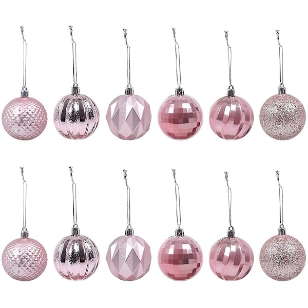 Julgranskulor set - Rosa - 12 delar - Sprängsäker julgranskulor i plast - Kommer i en låda