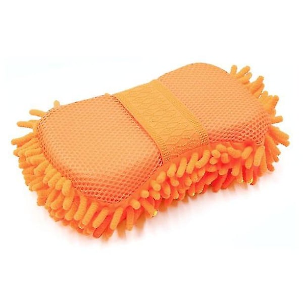 Slitstark och praktisk mikrofiber chenille rengöringssvamp för bil, kök, badrum med elastisk handrem Orange