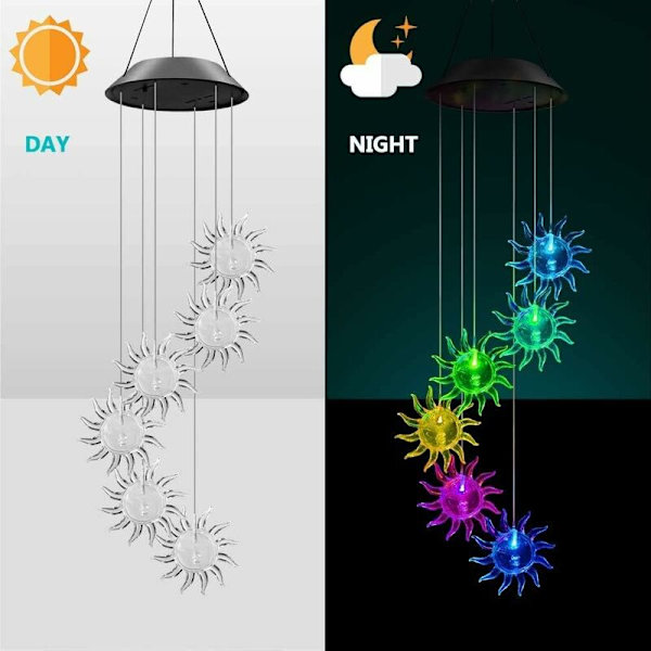 TTIO Solcells vindspel LED solcellslampa mobil färgskiftande vindspel solcells vindspel solcellslampa för trädgård uteplats utomhusdekoration (sol)