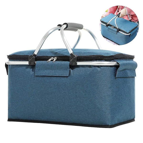 1 x picknickkorg, bärbar hopfällbar kylare, marknadsförvaringskorg (marinblå)