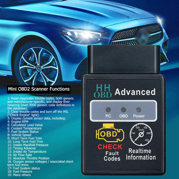 HH OBD ELM327 V2.1 Bluetooth OBD2 OBDII CAN BUS - bildiagnostiskt verktyg, motorläsare, gränssnittsadapter