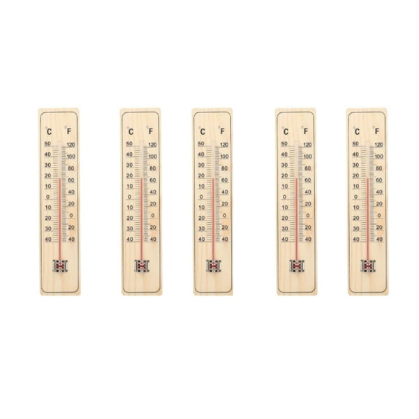 5x trätermometertermometer trädgårdstermometermockup gjord av trä, lämplig för inomhus- och utomhusbruk