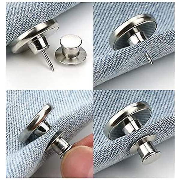 Silver Set med 2 verktygsfria knappar för byte av denimknappar, platta justeringsknappar i metall