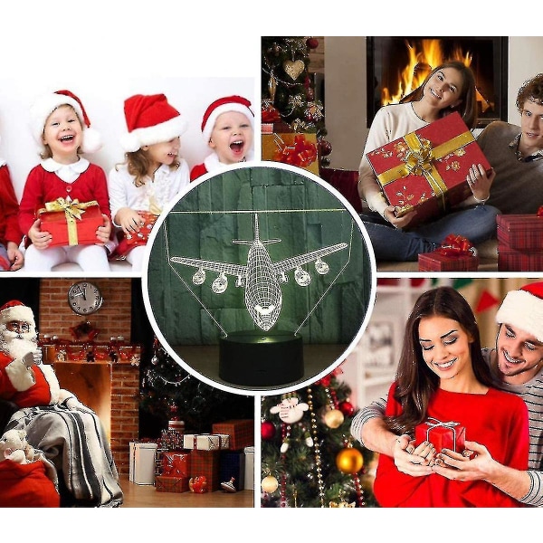 Flyvemaskine Natlampe 3d Illusion Lampe 7 Farve Skiftende Touch Control Med Usb Kabel Led Ta