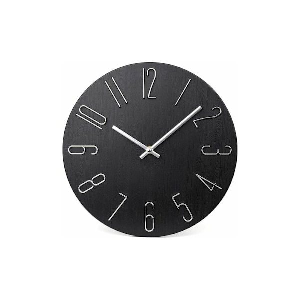 Svart väggklocka 30 cm tyst icke tickande dekorativ modern stil trä väggklocka för kontor hem sovrum skola