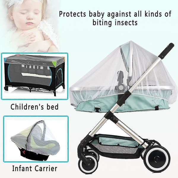 Barnvagnsnät, Universal Myggfluga Bug Insektsnät Cover för Sittvagn Buggy Bärsäng Säng Barnvagn Bassinet Basket-4