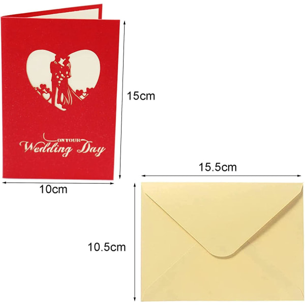 3d popup-kort, bröllopsfödelsedagskort med kuvert, romantiskt kärlekskort för par (äktenskap)