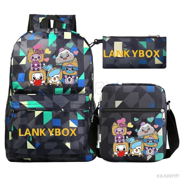 Lankybox skolväska tecknad axelväska casual canvasväska student laptop Mochilas 3-delad set bildfärg 3
