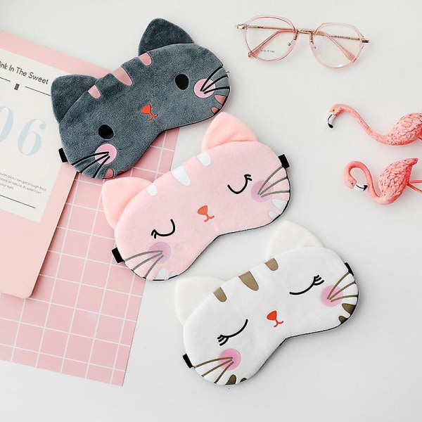 Söt ögonmask för sömn 3 stycken tecknad katt hund ansikte ögonlock rolig djur sovmask mjuk lätt natt sovmasker Kitty (katt)