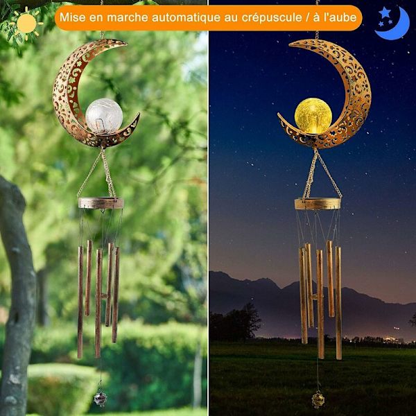 LED solcells vindklockor Triumph Moon metall vindklockor utomhus solcellslampor för trädgårdsfest uteplats veranda däck gård heminredning