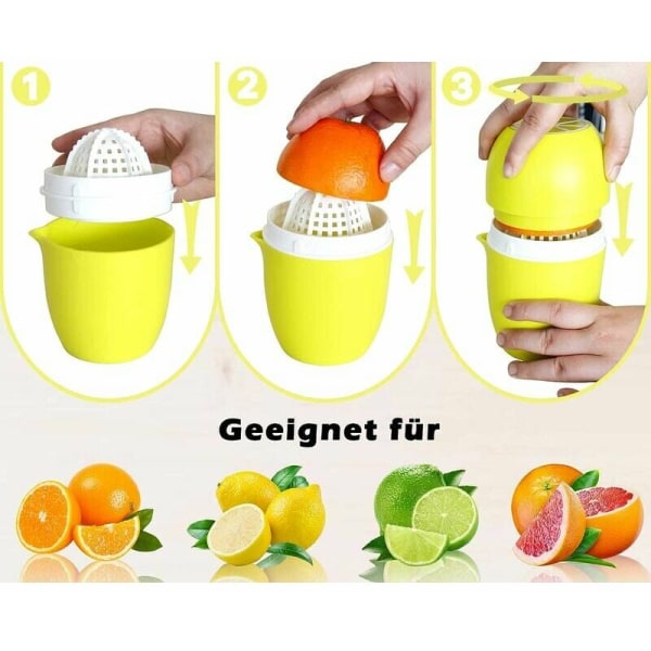 Manuell citruspress med unik citronformad design, två användningslägen för olika frukter (gul)