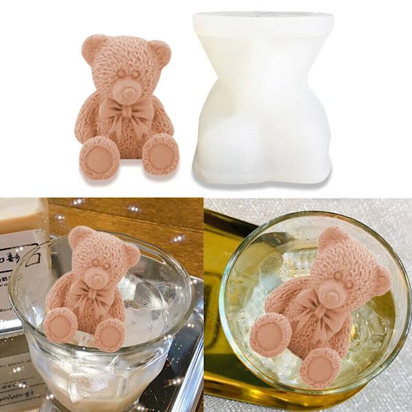 2 st 3D björn isform silikon isformar 5*6cm+5.2*5.5*5.5cm återanvändbara djur isformar