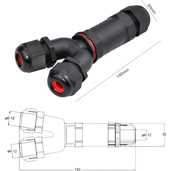 2 Strip kabel vattentät IP68 3-stift Y-formad lämplig för utomhusjordningskabelkontakter 6-12 mm diameter