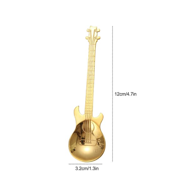 Kaffe-ske i guitarform, 304 rustfrit stål, 12x3,2 cm, anti-rust, holdbar, perfekt til kaffe, te, is