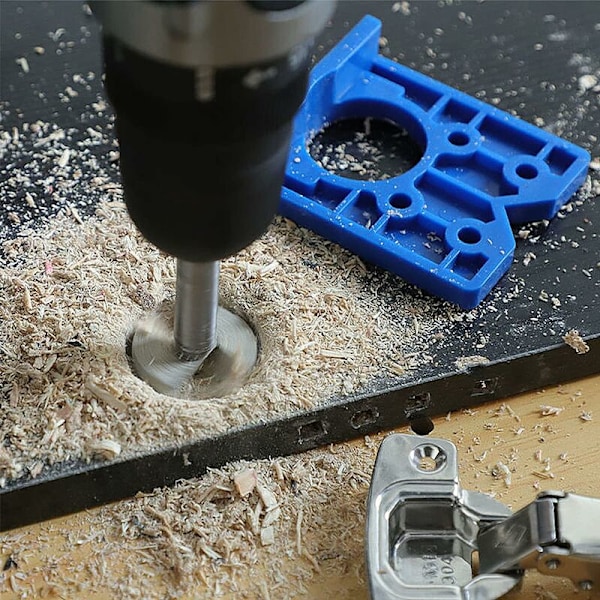 Hinge Jig Borr Bits Set 35mm Justerbar Bit Positioner Hål Borr Positionering Skärare för Trä Möbler Dörrskåp Hinge Installation
