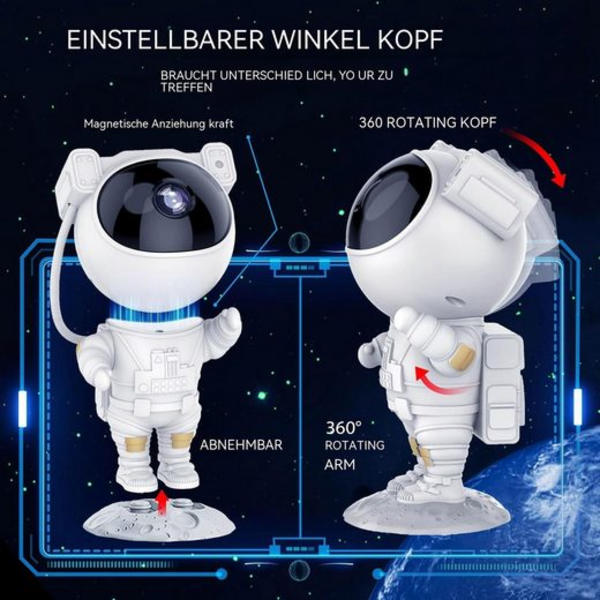Bifurkasjon LED nattlys astronaut stjerneprojektor 360° justerbar med fjernkontroll, stjernehimmelprojektor