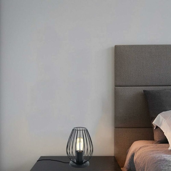 Vintage järnbur stil bordslampa Industriell skrivbordslampa med kabel E27 Dekorativ belysning Sänglampa Nattljus för vardagsrummet sovrum kontor (A)
