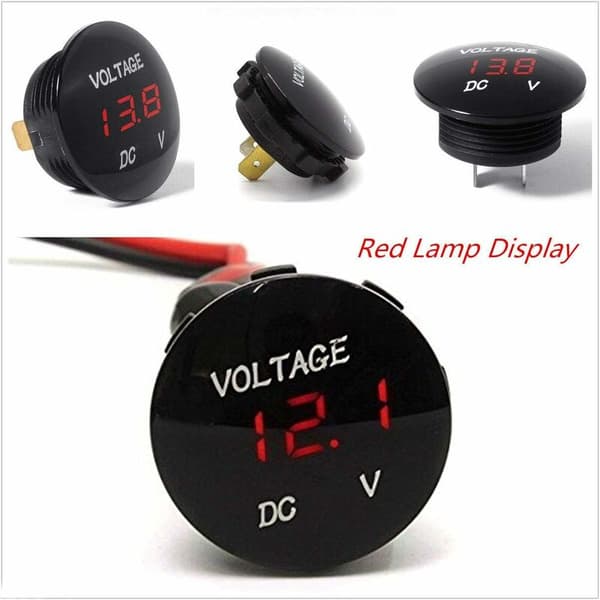DC 12V 24V Vattentät LED Digital Display Voltmeter Rund Panel Voltmeter Mätare Testare för Bil Motorcykel 2-pack Röd