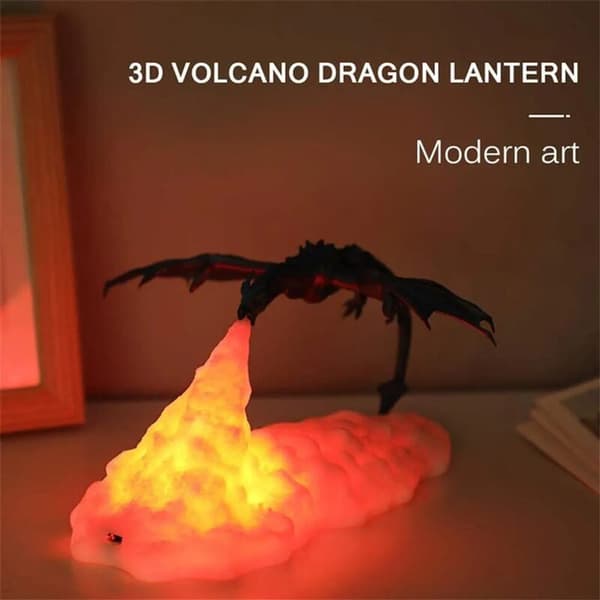 3D-tryckt LED-isdrake sovrum och barnrum nattlampa bordslampa, vulkan drake lampor med USB-laddningsbar elddrake