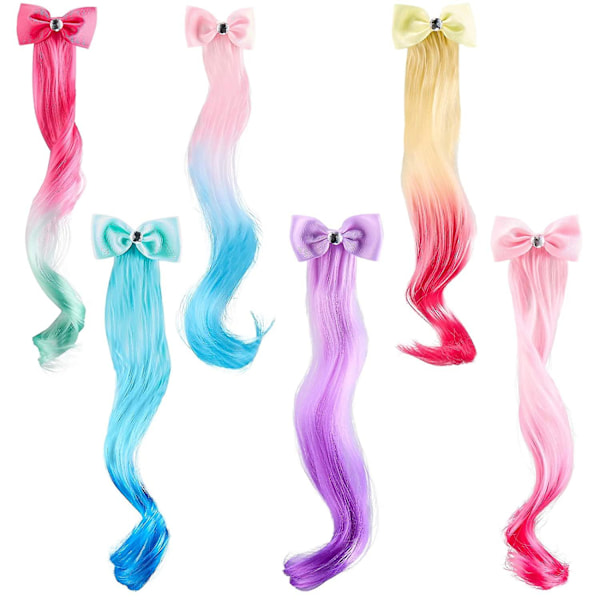 6 Pieces Girls Hair Bow Ribbon Barrettes Hair Bow Ribbon Clip Wig Hair Bow Clips With Alligator Clip And Hair Extensions Hair Accessory For Toddler Gi