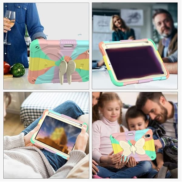 1 iPad Mini 6 etui, sommerfuglestativ, blyantholder, silikone, polykarbonat, skærmbeskytter.