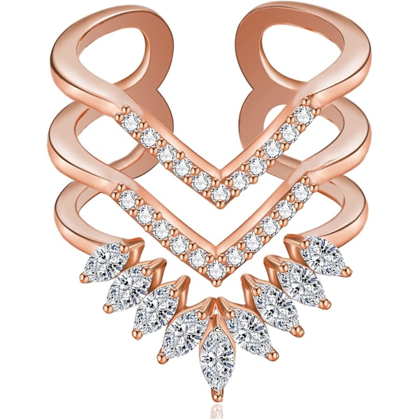 Baicccf Guldringar för Kvinnor 14k Guldpläterad Silver Snygga Justerbara Ringar Onda Ögat Orm Chevron Knuckle Ringar Band Enkla Falska Diamant Finger R