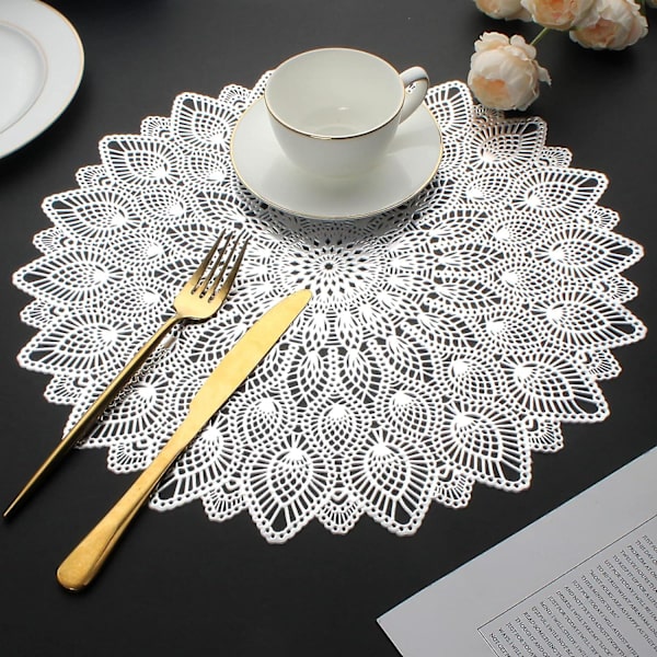 6 st silverfärgade runda placemats, utskurna tvättbara och avtorkningsbara placemats, årsdagsmiddag kök dekorativa bordsmattor