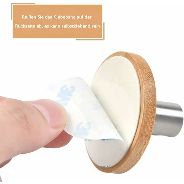 Självhäftande väggkrok, 4-pack (bambu och rostfritt stål)