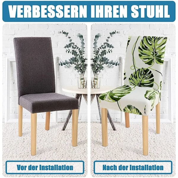 4-pack stolskydd stretch stolskydd modern elastisk heminredning stolskydd för universell passform (gröna blad)