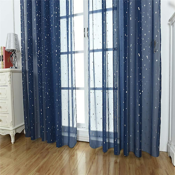 Voile Gardiner Romantiska Silver Star Folie Sovrumsgardiner, 100*270 cm