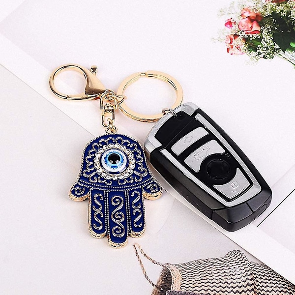 Hamsa Hånd af Fatima Nøglering Ondt Øje Nøglering med Krystal Rhinestones Harpiks Lykkelig Nazar Amulett Djævelens Øje Palm Charm Nøgleholder til Kvinder Mænd Bil